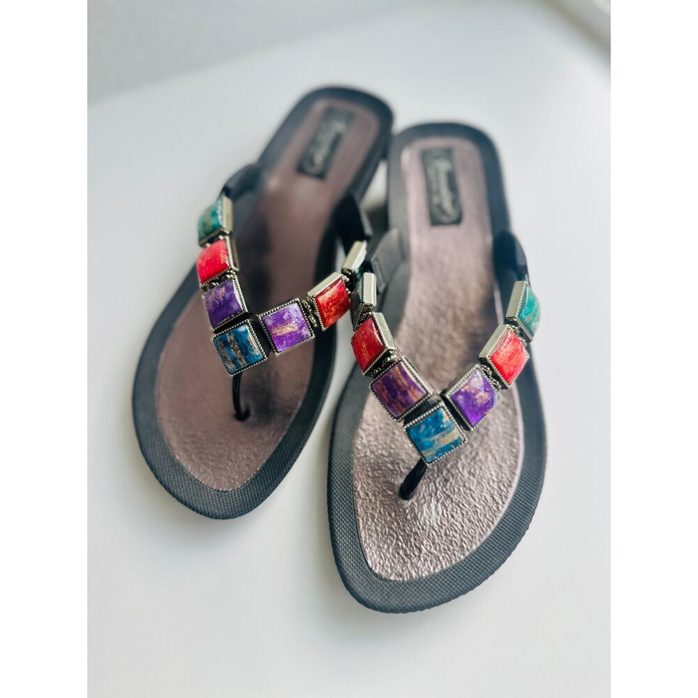 Vintage Beaded Flip Flops Jeweled Boho Sandals Size 8
